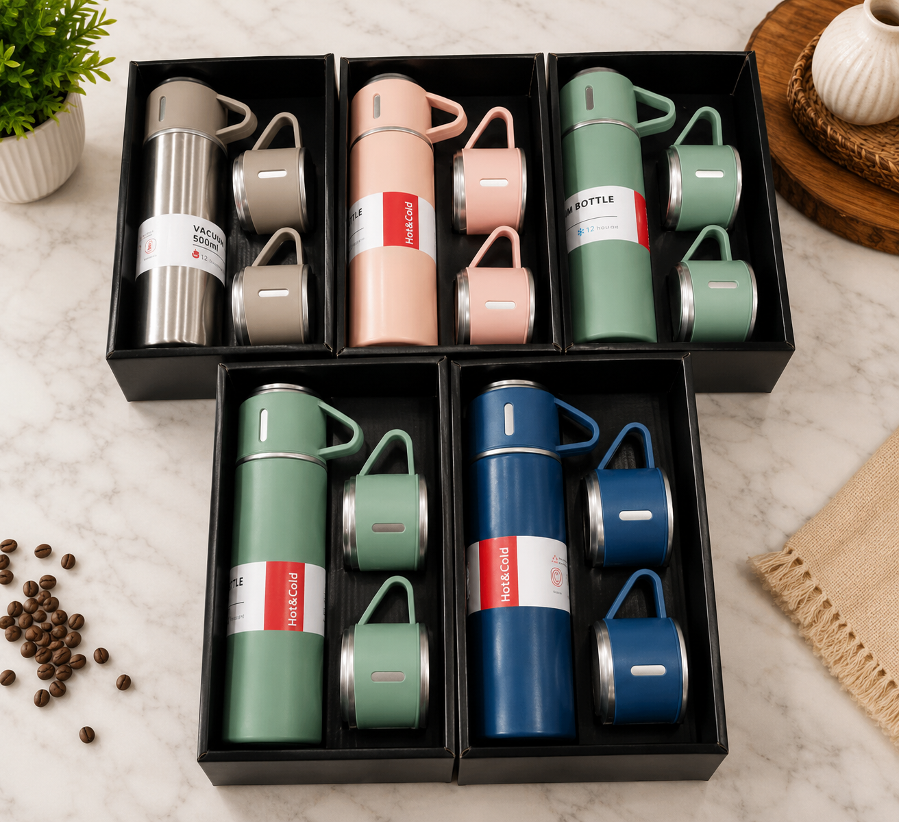 Stainless Steel Vacuum Flask & Cup Gift Set |