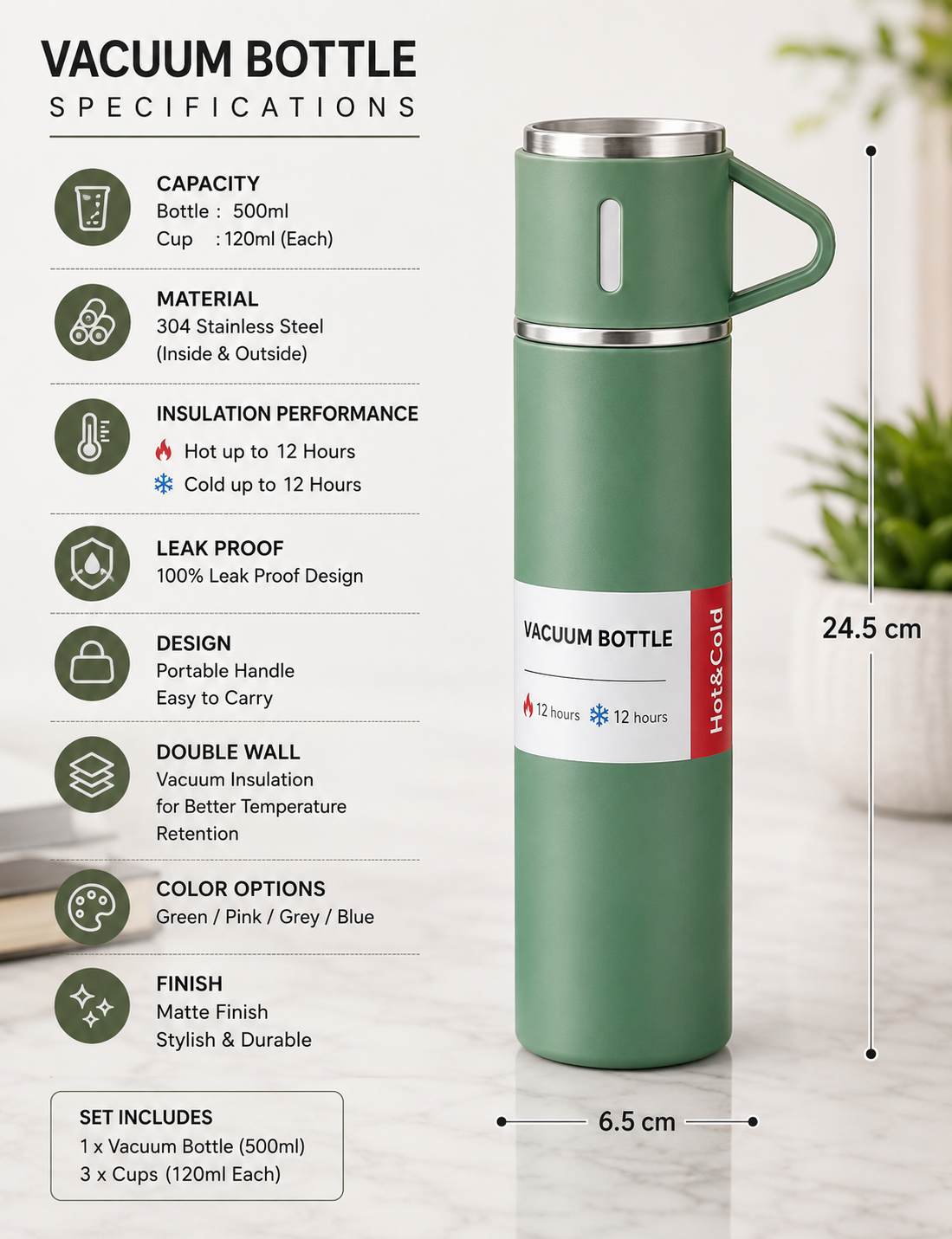 Stainless Steel Vacuum Flask & Cup Gift Set |