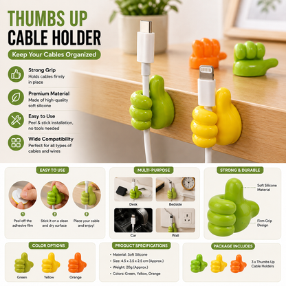 Adhesive Thumbs-Up Cord Holder for Desk, 1 Pack (20 pcs)