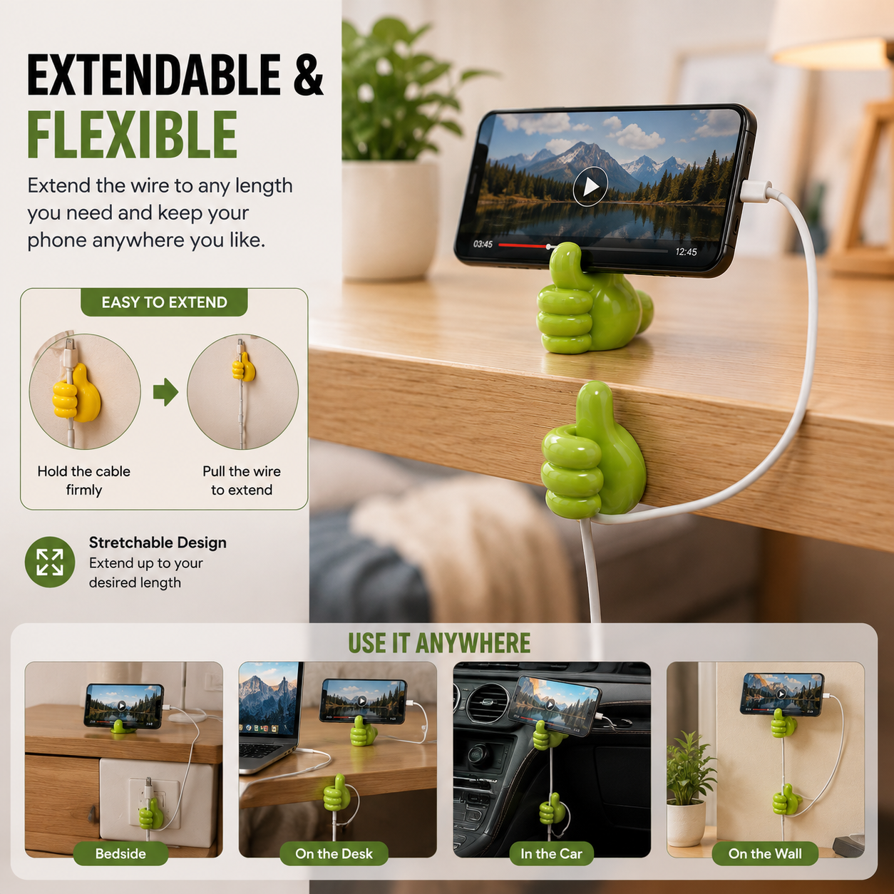 Adhesive Thumbs-Up Cord Holder for Desk, 1 Pack (20 pcs)