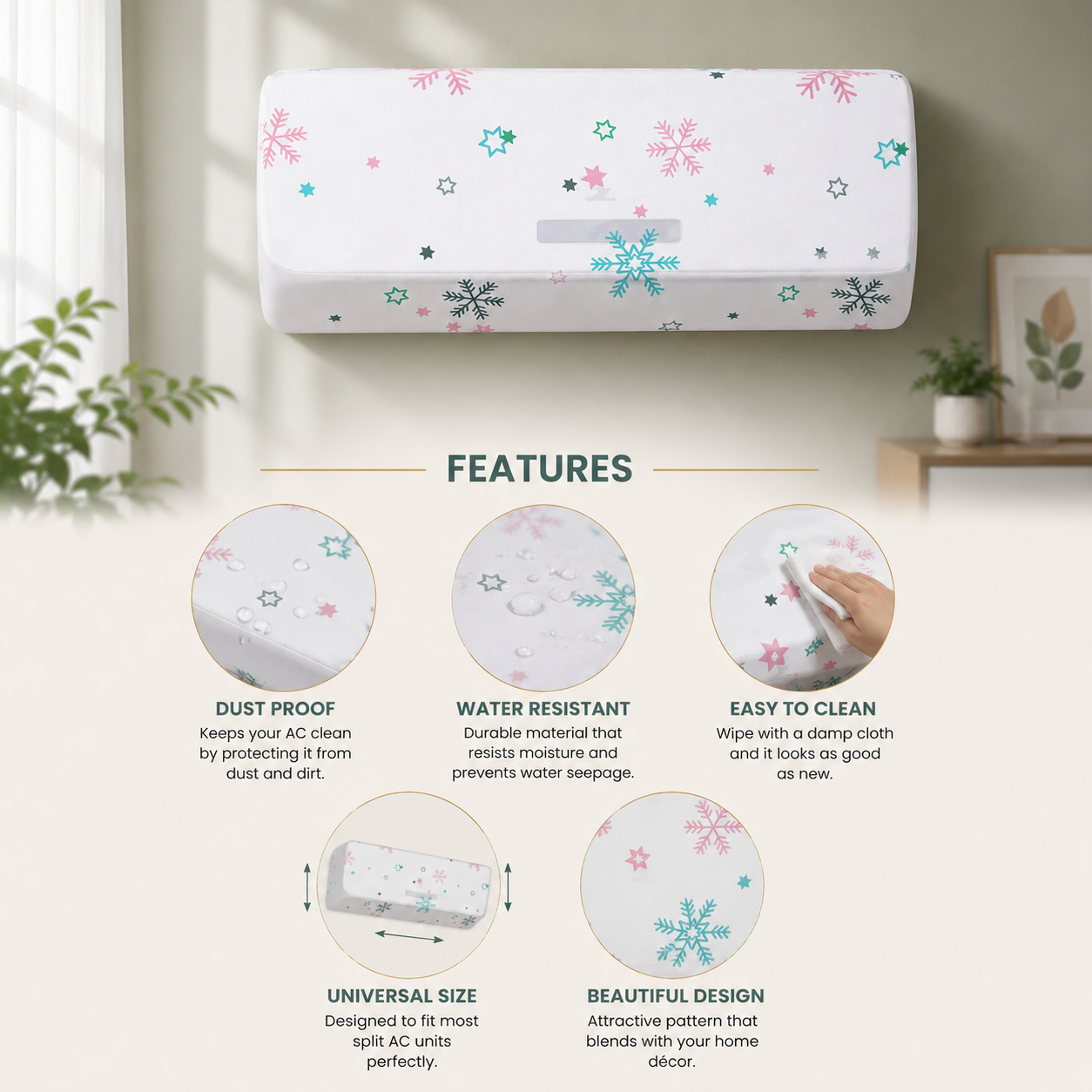 Water Resistant Air Conditioner Dust Cover for Indoor Wall