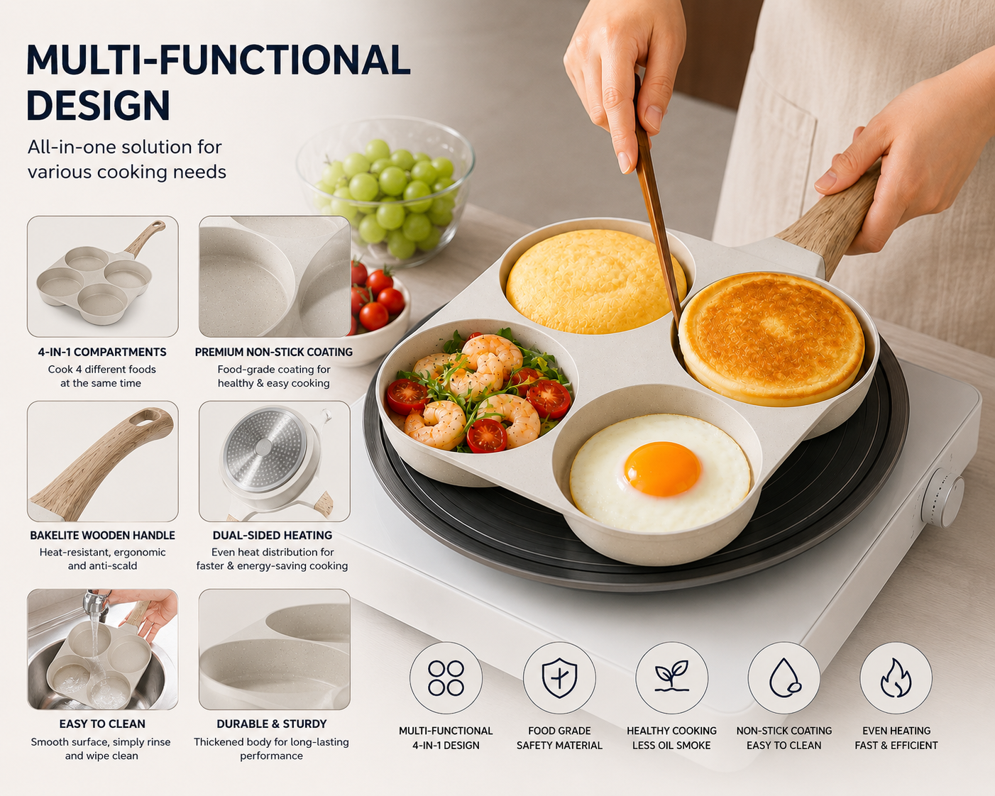 Non Stick 4 in 1 Multifunctional Pan