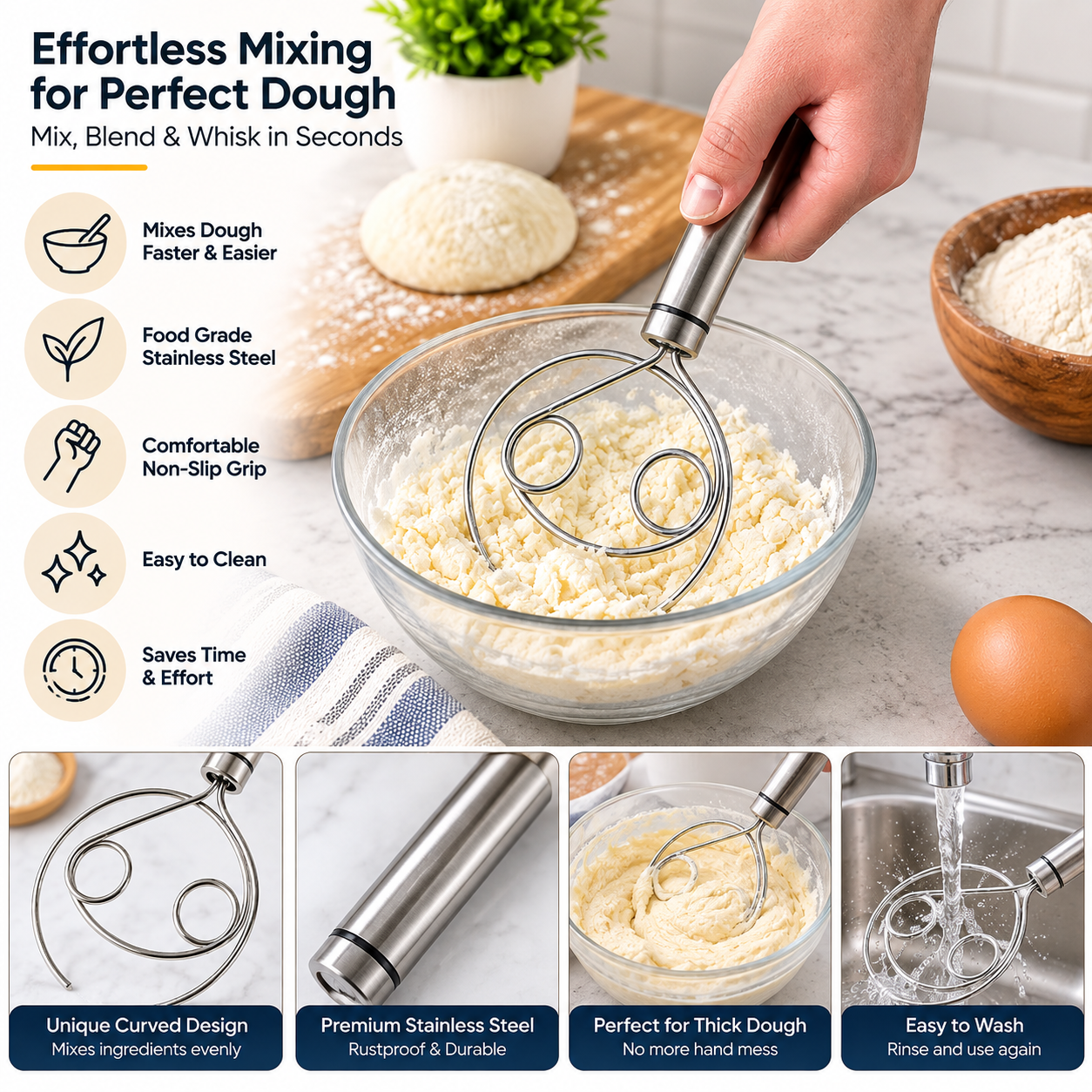 Manual Hand Mixer for Dough, Batter & Pastry Baking (Pack of 2)