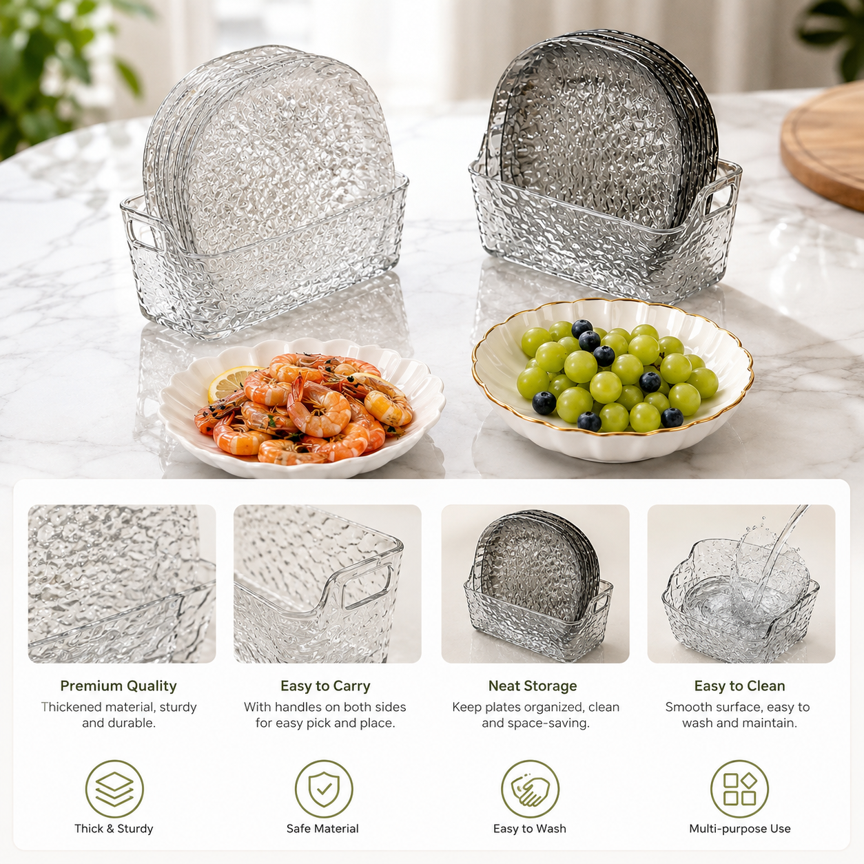 Textured Glass Plates with Storage Rack,