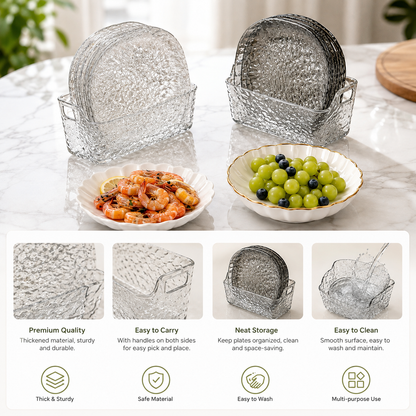 Textured Glass Plates with Storage Rack,