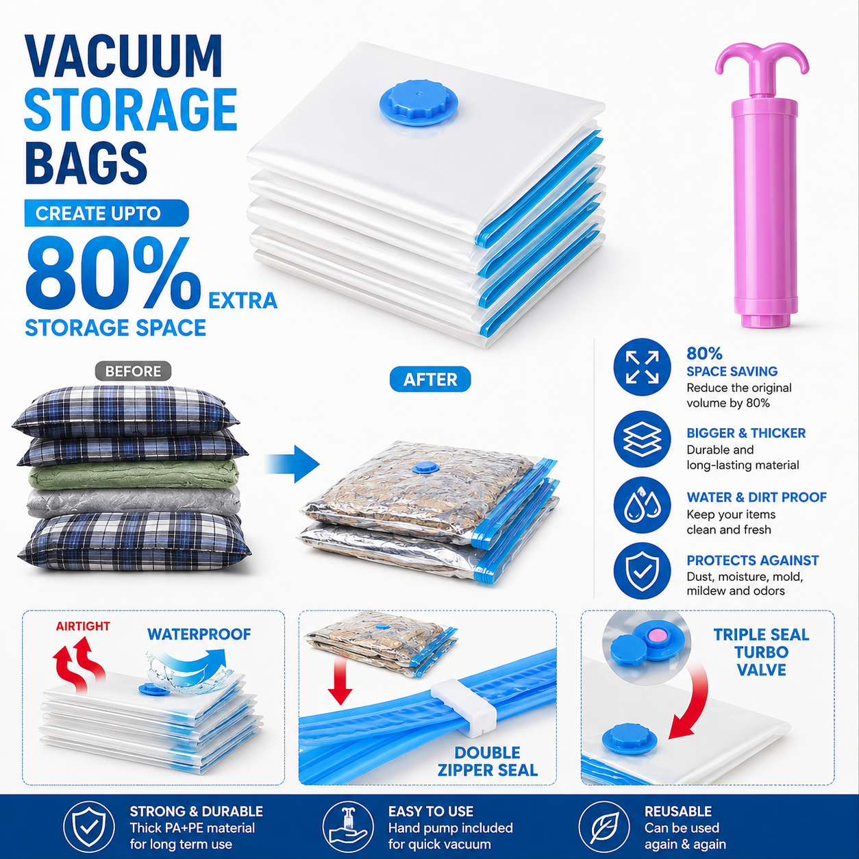 Vacuum Storage Bags with Hand Pump