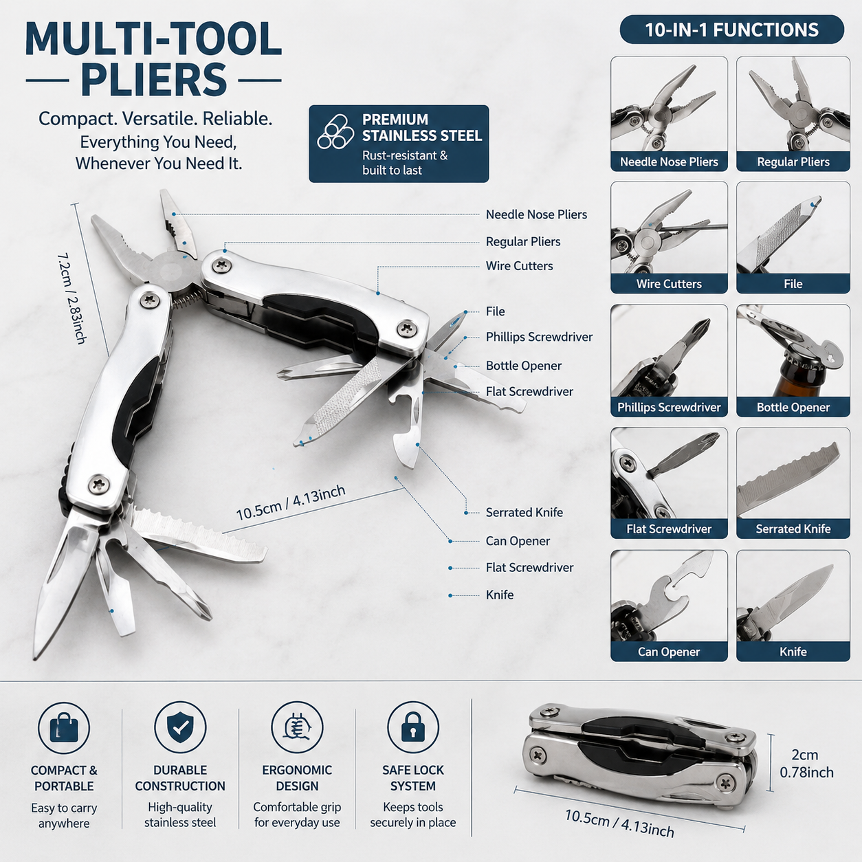 Folding Multi Function Pocket Tool with Knife,