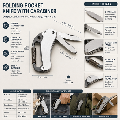 Stainless Steel Carabiner Pocket Knife