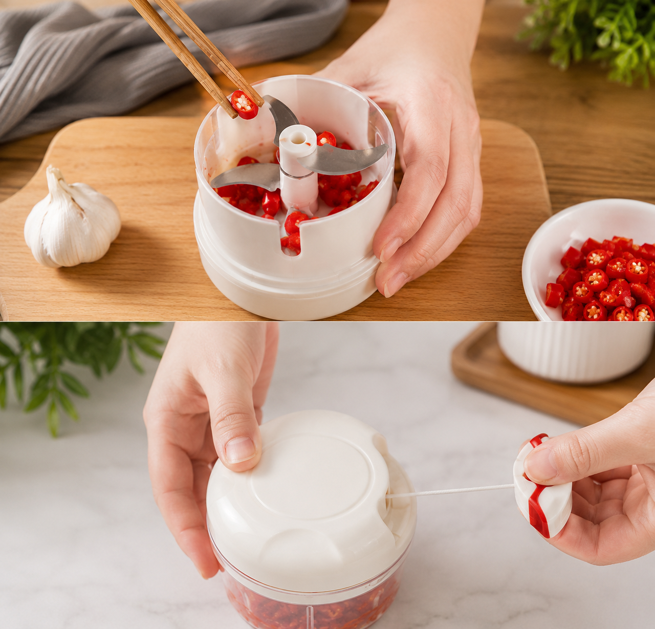 Compact Hand-Powered Vegetable & Meat Mincer with Comfort Grip Handle