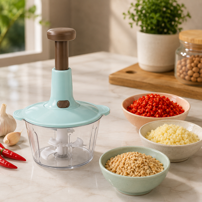 0.7L Hand-Press Vegetable & Meat Mincer, Multi-Blade Kitchen Chopper for Garlic, Chili, Onion & Nuts