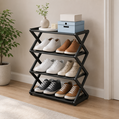 Freestanding Metal Shoe Storage Shelf, Space-Saving