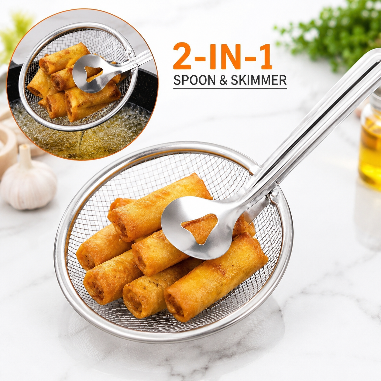 Multi-Functional Stainless Steel Frying Spoon with Tongs
