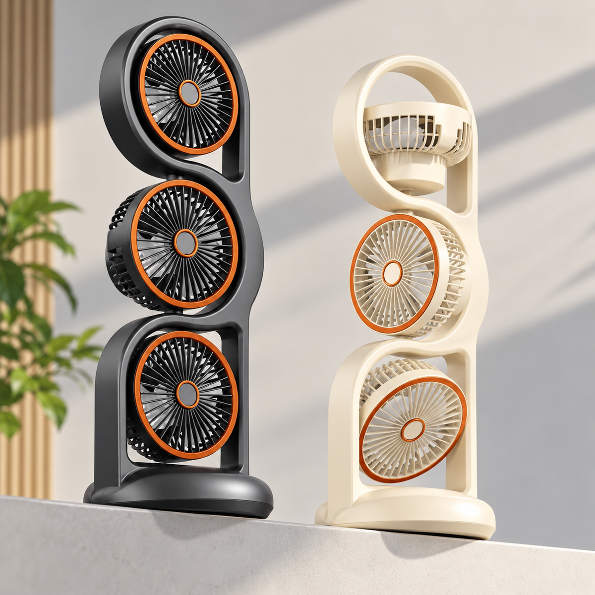 3-in-1 Portable Rechargeable Fan with Multi-Angle Rotating Heads,