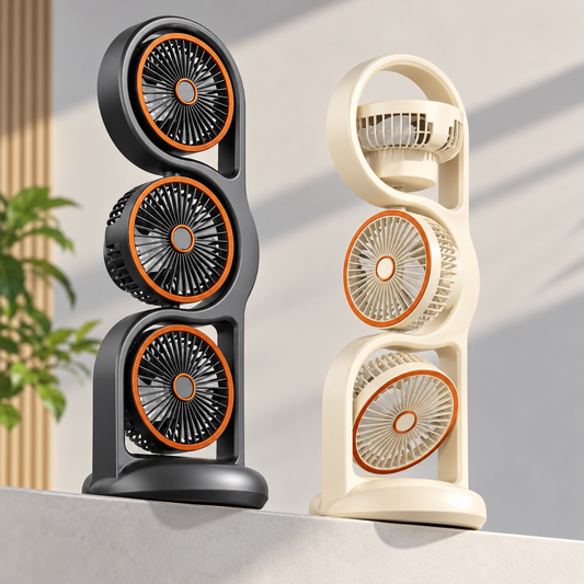 3-in-1 Portable Rechargeable Fan with Multi-Angle Rotating Heads,