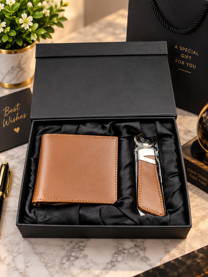 Bifold Wallet with Keyring in Elegant Gift Box