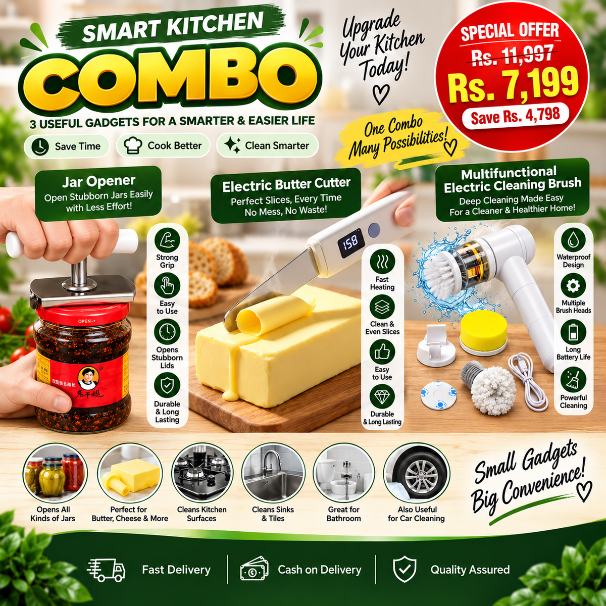 🔥 ULTIMATE KITCHEN COMBO Butter Spreader + 1 Jar Openers + Scrubber • 3 PIECES