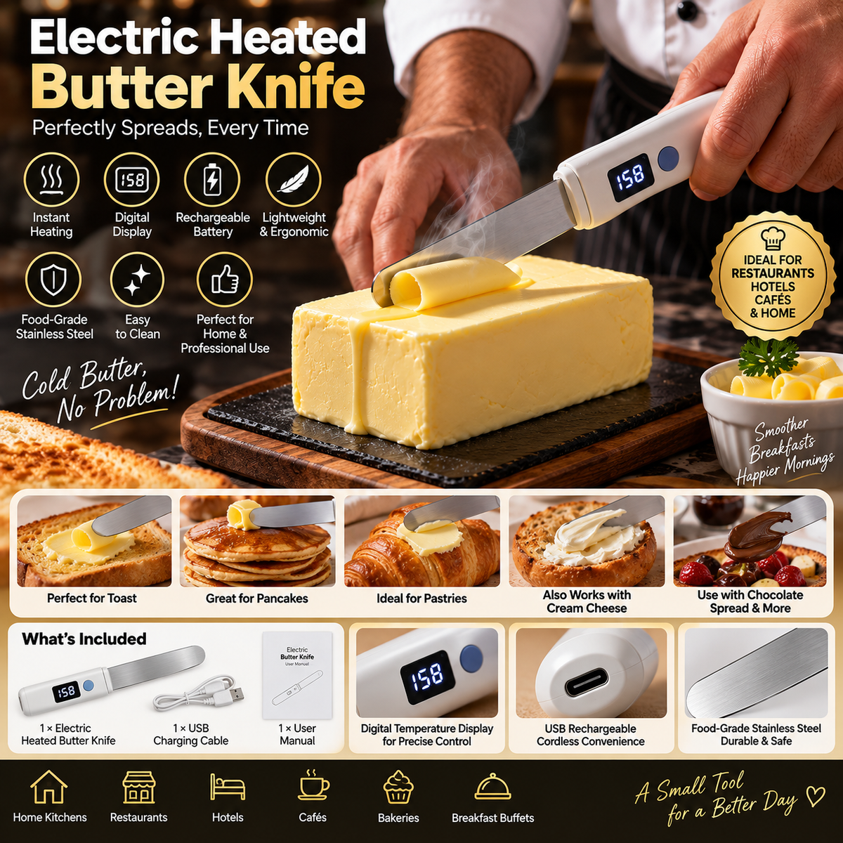 Rechargeable Warm Butter Spreader with LCD Temperature Display