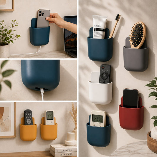 Wall Mounted Phone Holder, Multi Purpose Silicone Charging Storage Box