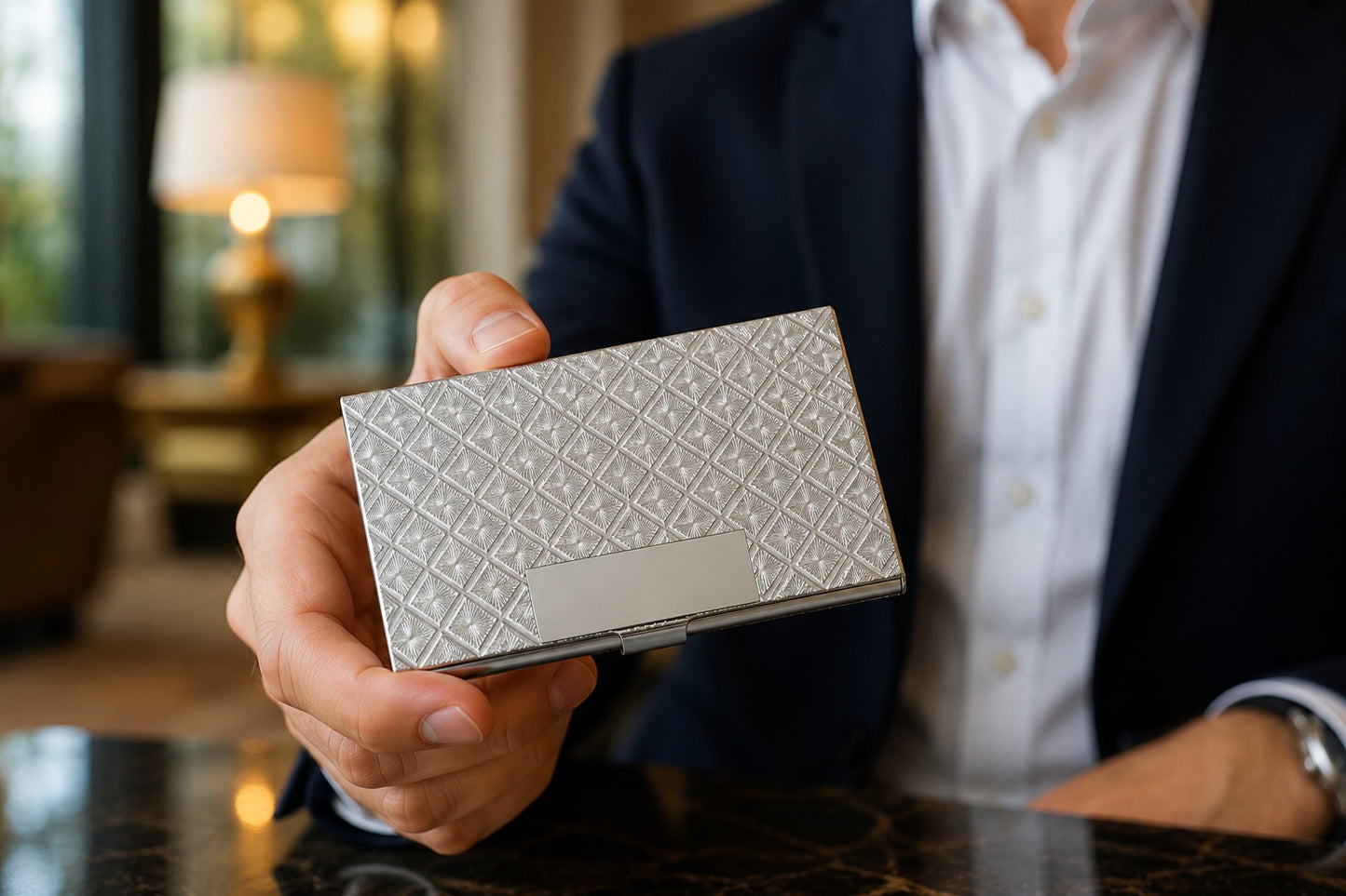 Engraved Diamond Pattern Metal Card Case