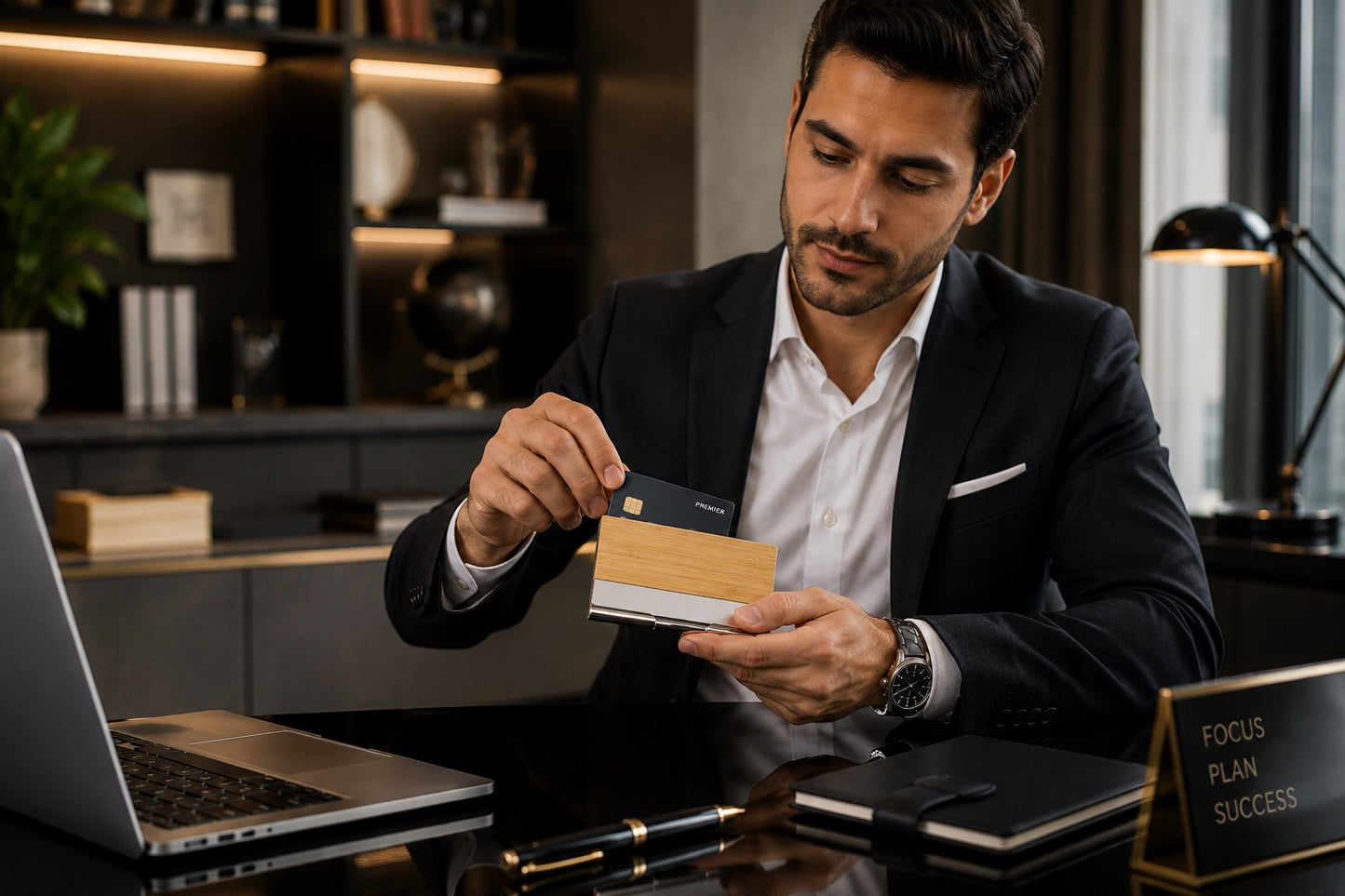 Wooden Metal Card Case with Magnetic Closure