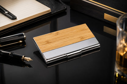 Wooden Metal Card Case with Magnetic Closure