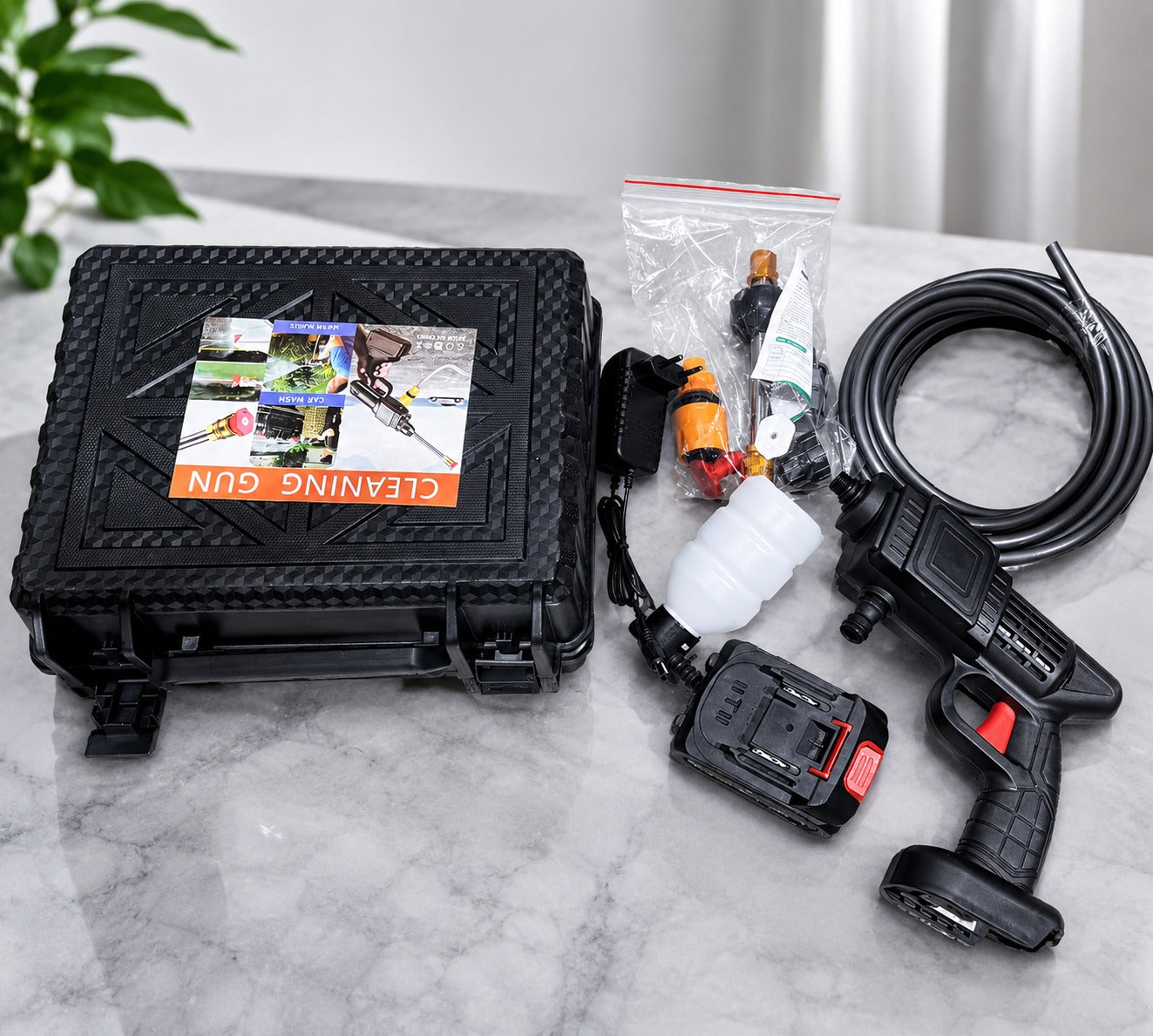 Portable Battery Pressure Washer with Foam Sprayer & Water Hose Kit