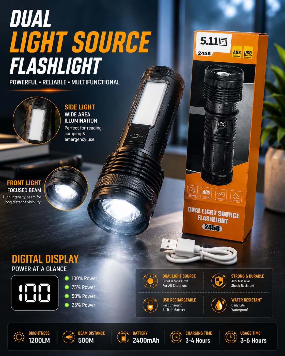 Rechargeable LED Tactical Flashlight