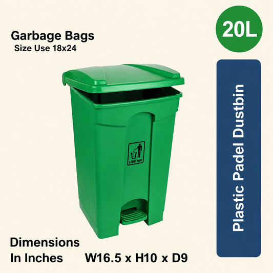 20L Plastic Pedal Dustbin with Lid Green