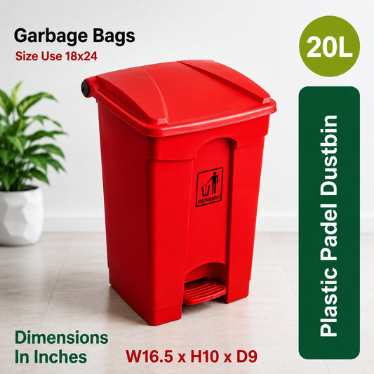 20L Plastic Pedal Dustbin with Lid Red