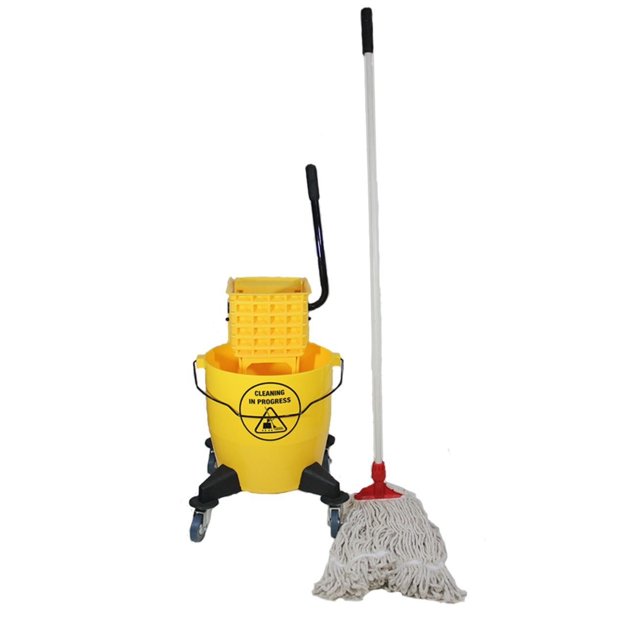 Double Bucket Mopping Trolley with Wheels & Wringer