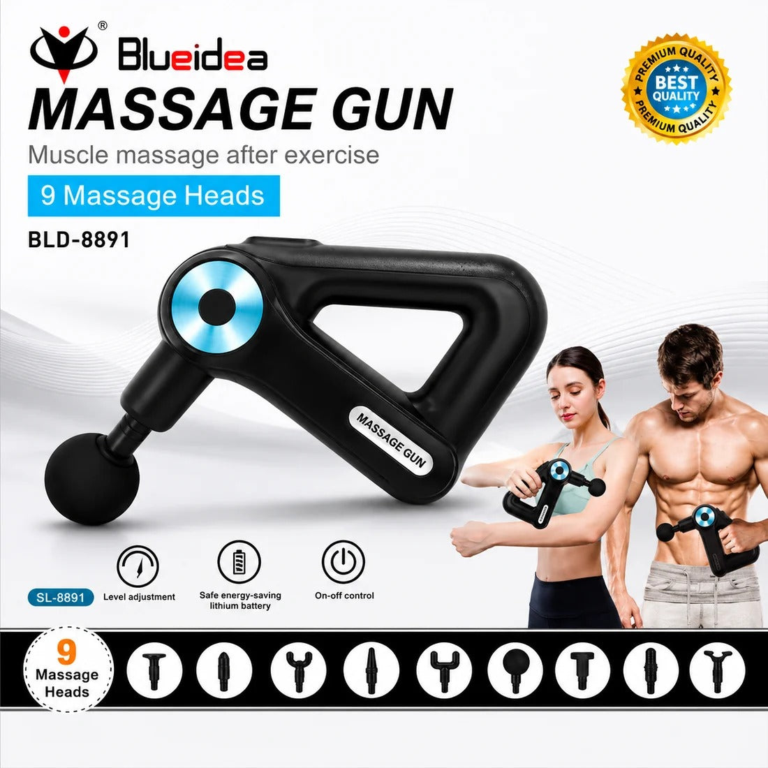 Blueidea Massage Gun BLD 8891, 9 Massage Heads Deep Tissue Percussion Massage
