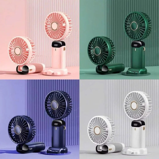 Mini Handheld Fan, Rechargeable Portable Desk Fan with Digital Display & Foldable Stand
