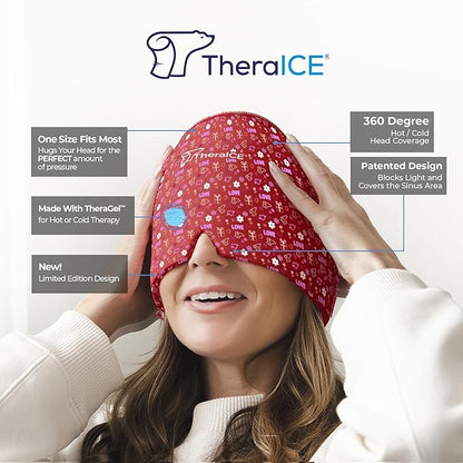 TheraICE Headache & Migraine Relief Cap, 360° Hot & Cold Therapy Ice Head Wrap with TheraGel