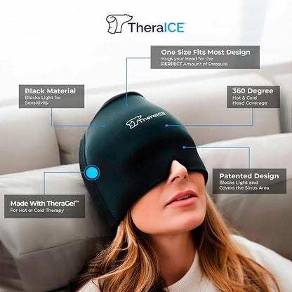 TheraICE Headache & Migraine Relief Cap, 360° Hot & Cold Therapy Ice Head Wrap with TheraGel