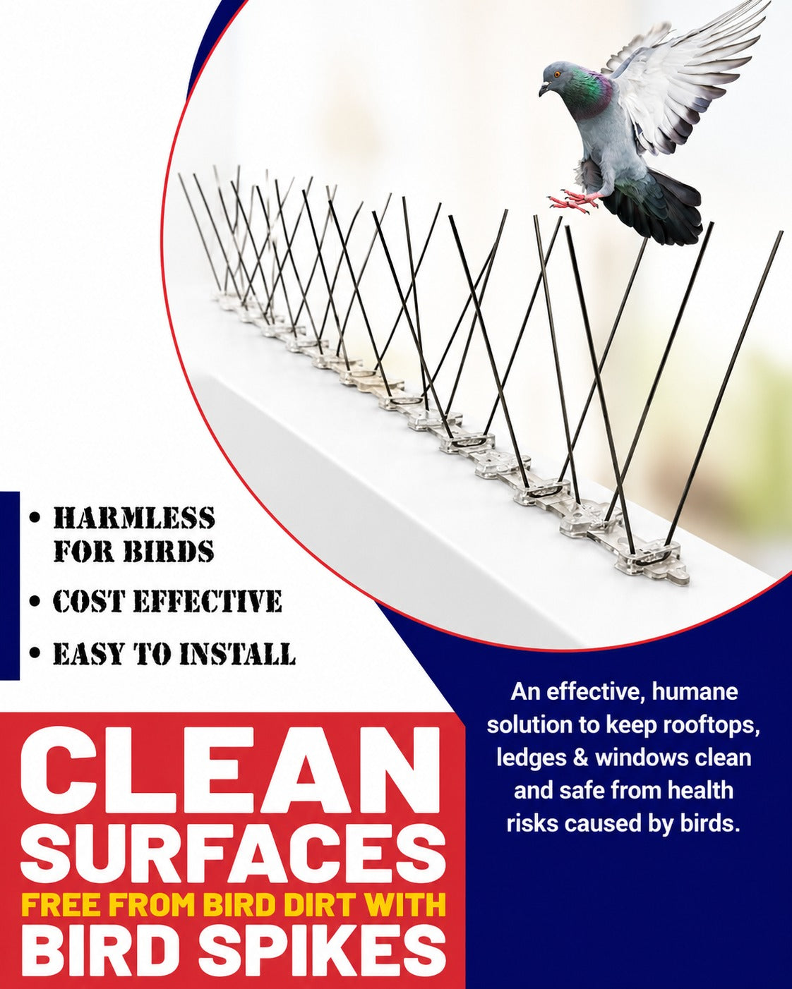 Anti Bird Spikes for Pigeons, Stainless Steel Bird Deterrent Strips 12 inch