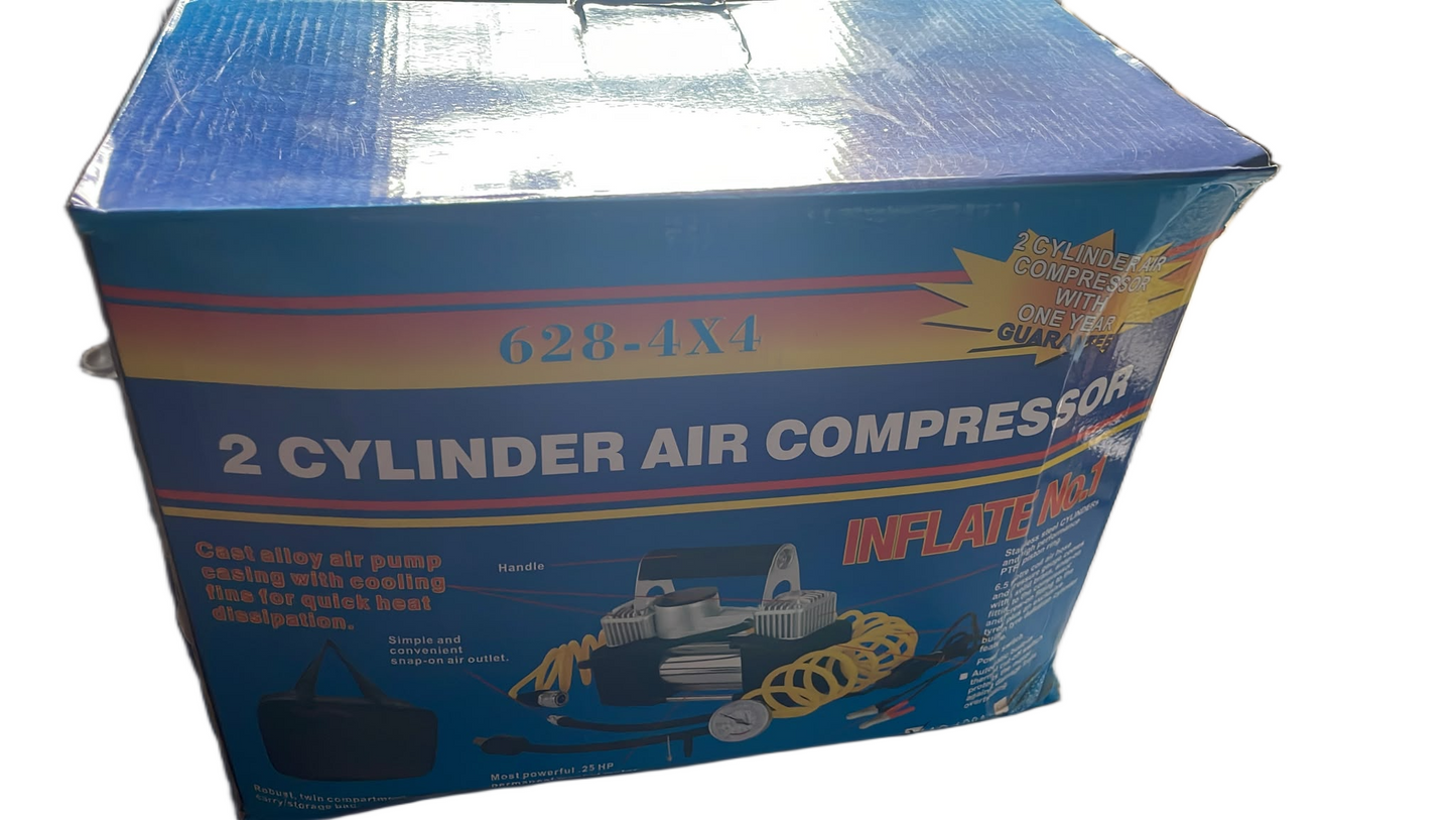 628-4X4 Heavy Duty 2 Cylinder Air Compressor – Portable Tyre Inflator for Cars, SUVs, 4x4 & Trucks