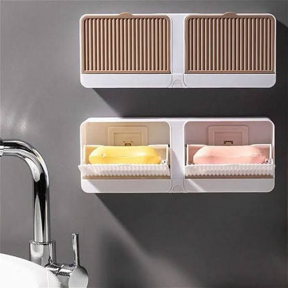Self Adhesive Punch-Free Soap Box with Hook for Bathroom, Kitchen, Shower