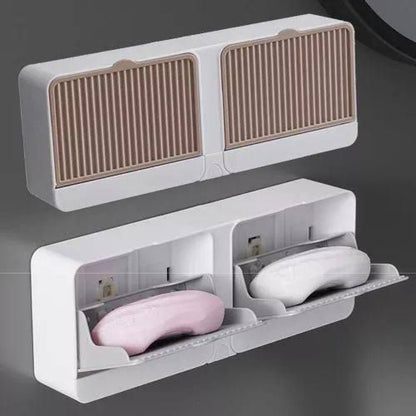 Self Adhesive Punch-Free Soap Box with Hook for Bathroom, Kitchen, Shower