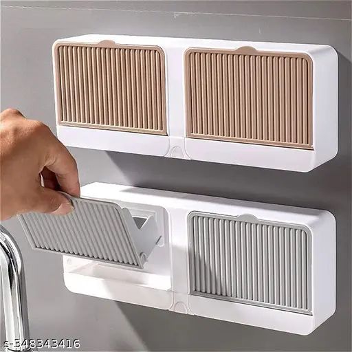 Self Adhesive Punch-Free Soap Box with Hook for Bathroom, Kitchen, Shower