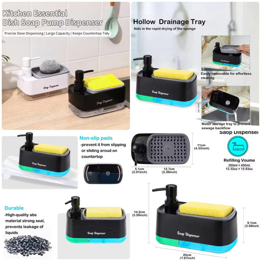 Compact Soap Pump Dispenser with Sponge Holder and pump