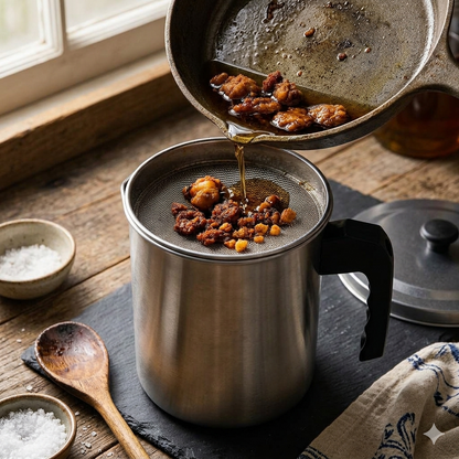 Stainless Steel Oil Strainer Pot with Fine Mesh Filter
