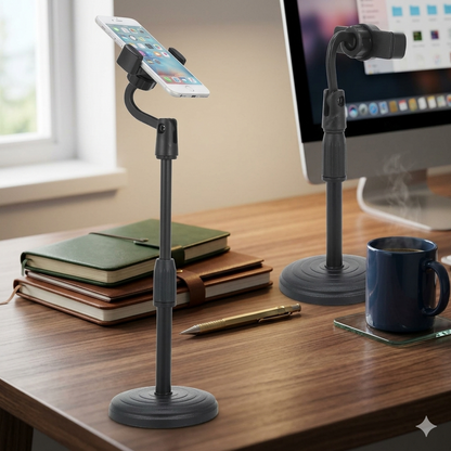 Adjustable Height Flexible Arm Phone Holder with Weighted Base for Desk & Video Calls