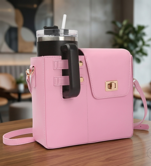 PU Leather Purse with Built-In Cup Holder for 40oz Tumblers,