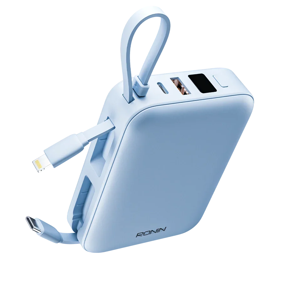 RONIN Power Bank with Built-In Lightning & USB-C Cables  Compact Fast Charging Portable Charger