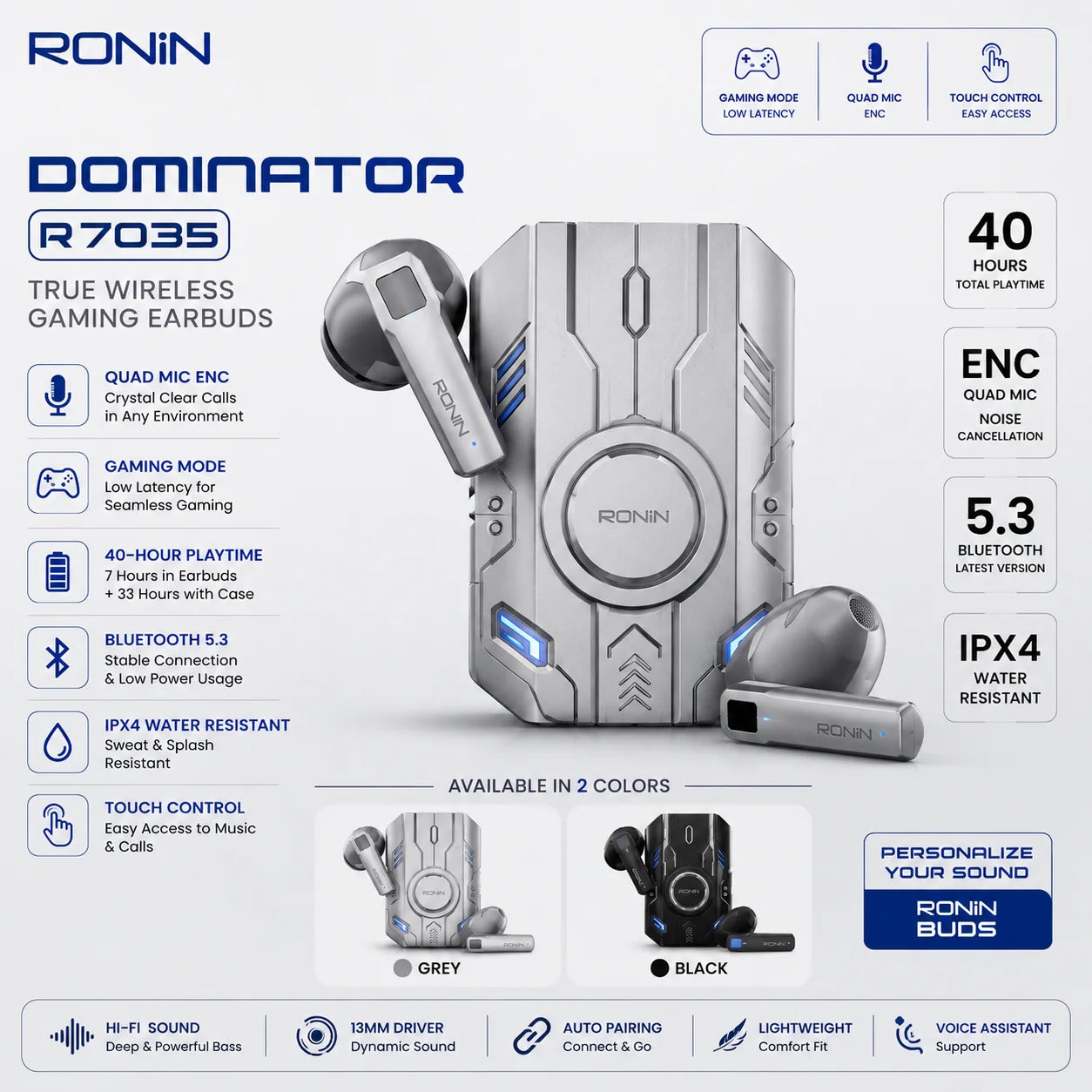 RONIN Dominator R-7035 Wireless Bluetooth Headphones